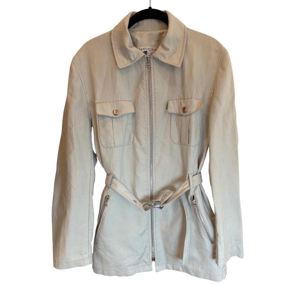 Santacroce Giorgio's Palm Beach Beige Belted Safari Jacket Made in Italy Womens